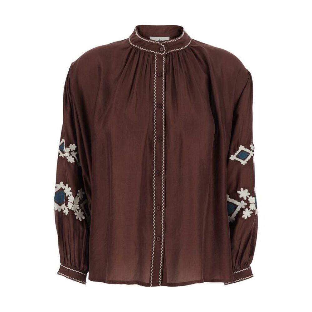 Benaras By Citrus Women Top 'Ava' Brown With Floral Motif In Silk Women